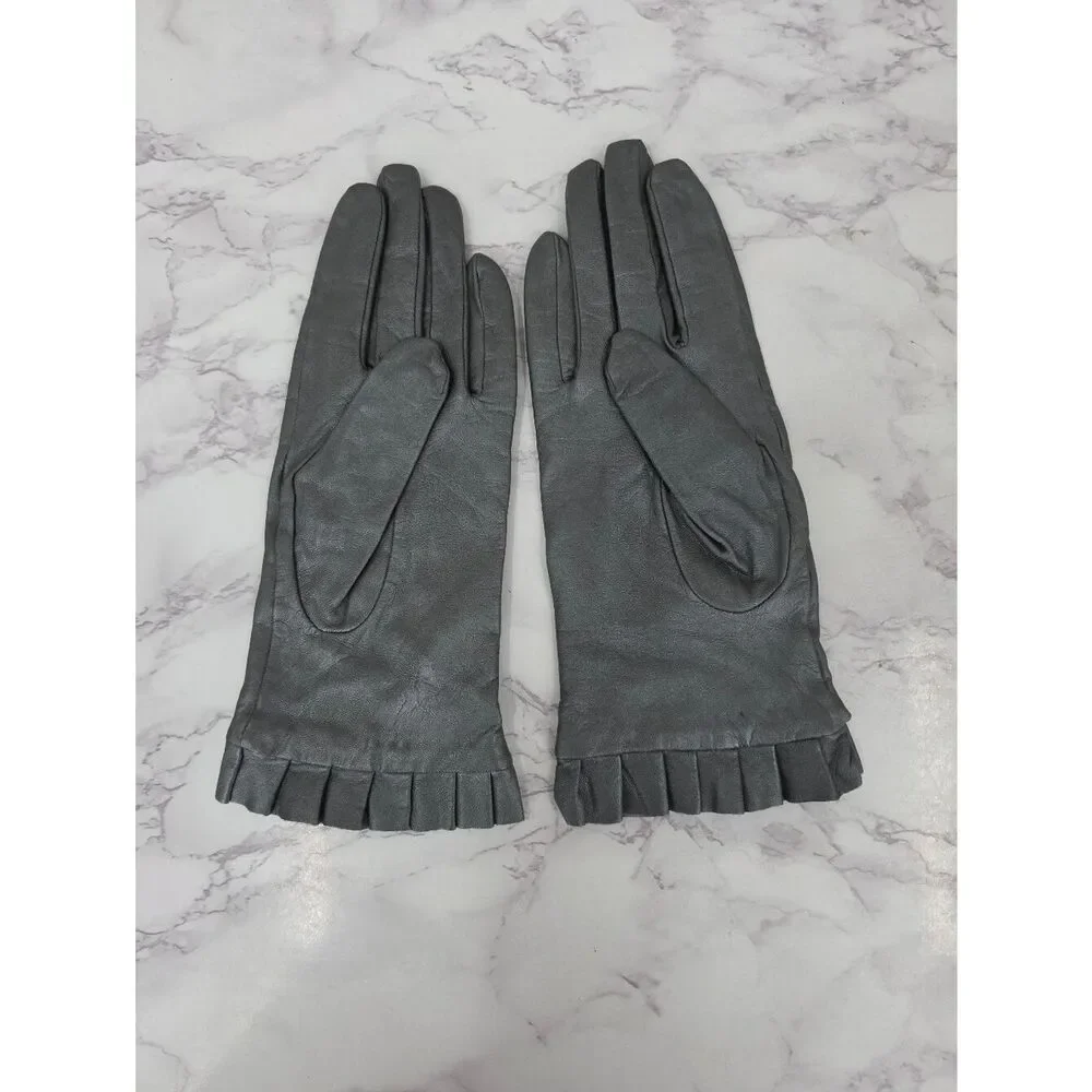 Mixit Metallic Gray Leather Driving Dress Gloves with Pleated Cuff